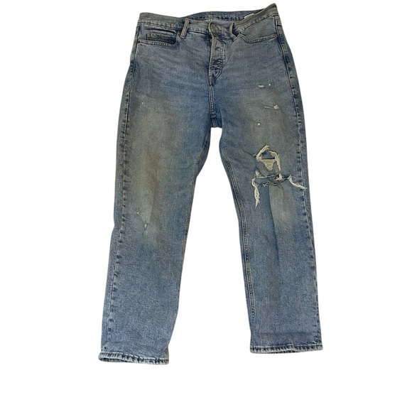 Old Navy Sky-Hi rise straight jeans light wash distressed size 10 - Picture 1 of 12